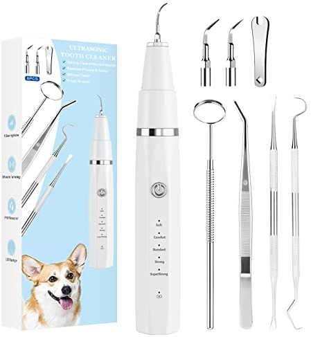 Hspcam Batteriebetrieben 8-teiliges Reinigungsset für Hunde und Katzen, Ultraschall-Zahnreiniger, Zahnpflege für Haustiere, Fleckenentfernung (weiß)