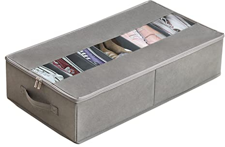Cynamus Contenitore Sottoletto Pieghevole, Portascarpe Sottoletto, Custodia Sottoletto Contenitori per Scarpe, 6 Scomparti Organizer, Contenitore per Vestiti,Scarpe Sotto Il Letto,Grigio