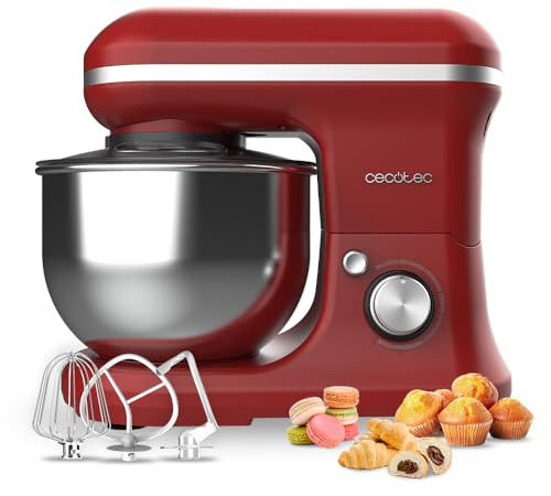 Cecotec Batidora Amasadora Cecomixer Merengue 5L 1200 Rojo, 1200 W en 6 Niveles, 5 Funciones, Movimiento Planetario, Diseño Elegante, Bol de Acero de 5 L y Accesorios para Batir y Amasar