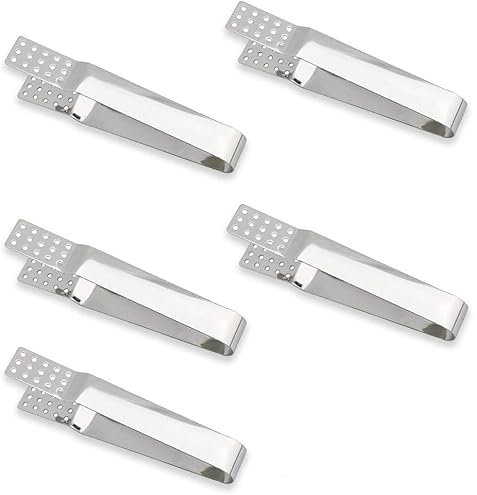 KOMUNJ Lot de 5 pinces à sachet de thé en acier inoxydable résistant à la chaleur - Anti-brûlure - Résistant à la chaleur - Durable - Pour thé en vrac, glaçons, sucre, tranche de citron
