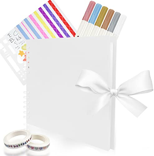 Fousenuk Fotoalbum zum Selbstgestalten, Scrapbook 80 Seiten Fotobuch 29×21.5cm mit Schablonen Aufkleber, Fotoalben DIY als Geschenk zum Geburtstag, Hochzeit, Muttertag, Valentinstag (Weiss)