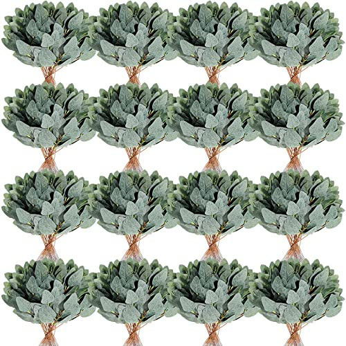 Tigeen 100 Pcs Artificial Eucalyptus Stems Leaves Bulk, 14'' Tall Silver Dollar Eucalyptus Stems Greenery Stems Fake Eucalyptus Plant Branches for Wedding Vase Bouquet Flower DIY Wreath Home Decor