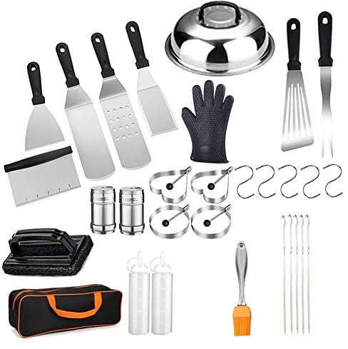 Tbkoeudhg Juego de accesorios para barbacoa de 31 piezas, accesorios para barbacoas planas, juego de accesorios para barbacoas planas Blackstone y espátulas para barbacoa