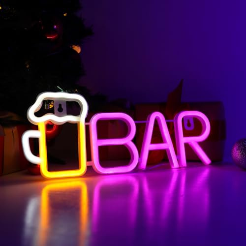 ENUOLI Bar neonskyltar, öl neonskyltar för väggdekoration öl ljus | USB/batteri för sovrum LED-skylt dekor estetik för bar pub klubb vardagsrum bistroparty dekor (rosa)