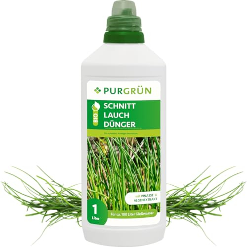 Purgrün® Bio-Schnittlauch-Dünger 1 Liter – Organische Rezeptur – Premium-Flüssigdünger – NPK 4+1+7 – Mit Algenextrakt & Vinasse – Extra Kalium für kräftiges Wachstum – Ohne tierische Inhaltsstoffe