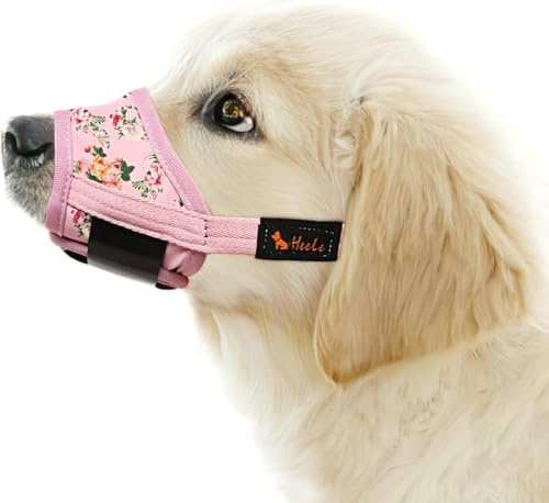 HEELE Museliere pour Chiens avec Boucle Ajustable Tissu Doux Muselières pour Chiens Empêcher de Mordre, Aboyer et Manger, Rose, M