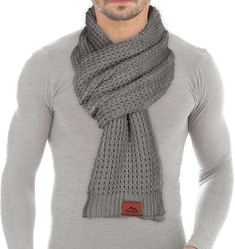 Loowoko Sciarpa uomo donna invernale, Sciarpa lunga classica a coste waffle con finitura in vera pelle 180 * 30cm, Regalo per uomo e padre