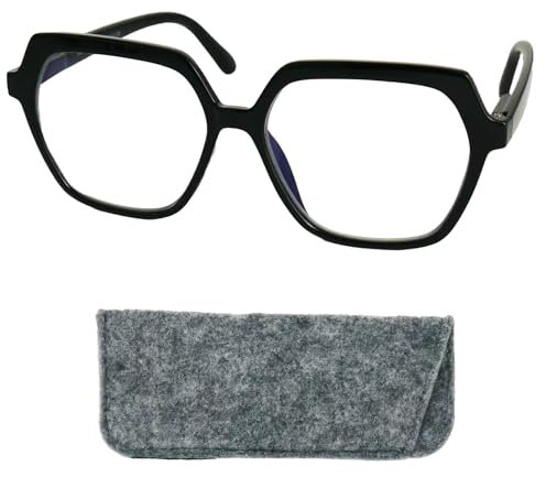 Mini Brille - Gafas de Lectura Retro y Lentes Hexagonales Grandes, Funda Inclus, Oversize Montura el Plástico (Negra), Modernas Lentes de Lectura Mujer +2.5 Dioptrías