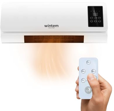 Wintem Stufa e Ventilazione Leggera da Parete fino a 2000W per Aria Calda - Silenzioso con Display LED, Telecomando IR Fissa Compatta Ideale per Piccoli Ambienti