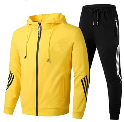 HICKMONBER Tuta Uomo Sportive con Zip e Cappuccio Autunno E Inverno Completo Due Pezzi,Completi Sportivi da Uomo Pullover Felpa con Cappuccio e Jogging Pantaloni 2 Pezzi Tute S-3XL
