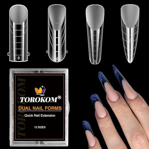 TOROKOM Dual Nail Forms Kit für Poly Extension Gel, 4 Erscheinungsbilder Struktur Poly Nagel Gel Stiletto Quadrat Formen für Builder Extension Maniküre Design Salon&DIY, 96 PCS
