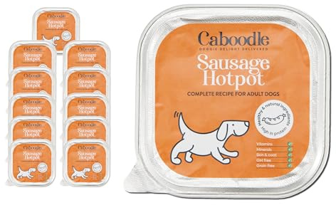 CABOODLE Dog Food, grain-free complete wet dog food box of 10 for adult dogs, Meal Prep for adult Dogs, Made with Nutritious Ingredients, Rich in Omega-3 Wet Food Trays (Pack of 10 x 150g, Sausage)