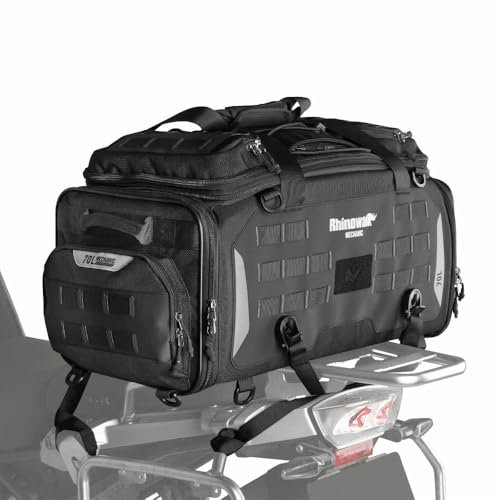 UBORSE Motorrad Hecktasche Gepäcktasche Satteltasche Rücksitztasche Reisetasche Motor Sozius Tasche Große Kapazität 50-70L Wasserdicht MOLLE System Erweiterbar Multifunktional Mehrteilig (Schwarz)