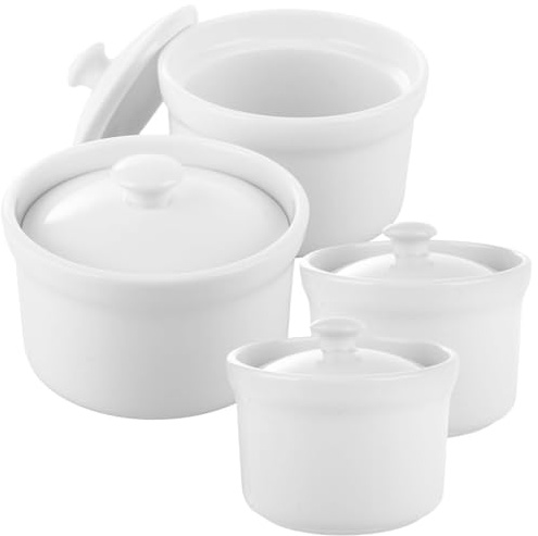 LDHHYH 4 Pack Ceramic Stew Pots with Lids, 4 Inch Porcelain Soup Bowl
