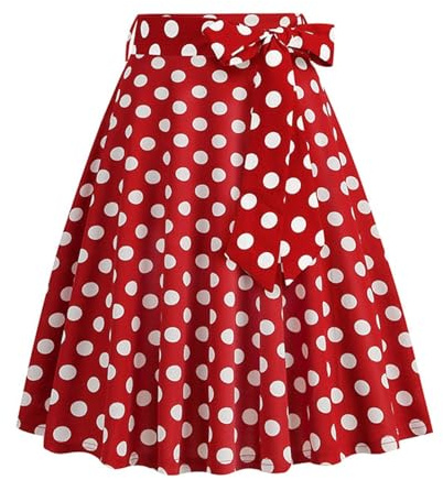 Jupe Plissee Femme Vintage, Jupe Boheme Femme Taille Haute Décontracté à Pois Midi Nouée à La Taille Confortable AVCE Bouton Soirée Rockabilly Chic Élégante Évasée Skirt Comfortable Printemps Et Été