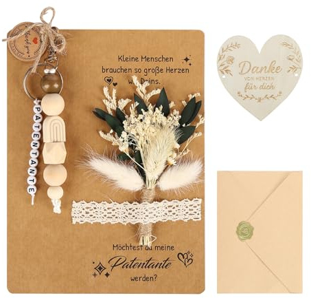 JIANGWON Domande brevettate – Willst du my Patentante sein Set regalo con biglietto e portachiavi macramè – Regalo personale per l'annuncio della gravidanza e baby shower (arcobaleno)