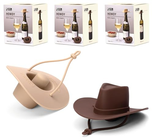 Monkey Business Howdy - 3-Pack Cowboy Hat Wine Stoppers – Fun Silicone Bottle Stoppers Keep Wine Fresh – Novelty Kitchen Gadgets & Cute Wine Accessories
