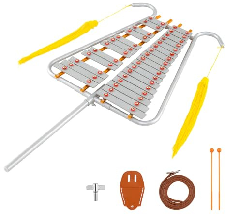 KOMFOTTEU Xilófono de Marcha de 29 Notas, Carillón de Aluminio con Mango Ajustable, Instrumento de Percusión con 2 Mazos y Cinturón, Glockenspiel Musical para Principiantes y Profesionales