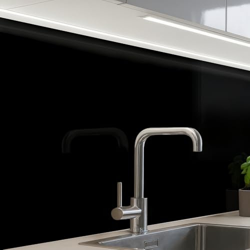 KitchenYeah© Spritzschutz Küchenrückwand 60x80 cm Selbstklebend Küche Rückwand Küchenwand Wand Küchenfront Verkleidung Küchenspritzschutz Schwarz - Einfarbig - Farbe