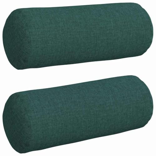 vidaXL Cojines Bolster 2 pcs Verde Oscuro Ø 15 x 40 cm Tela, Cojines cilíndricos cómodos, Fundas Removibles, Almohadas Decorativas, Elementos Multiusos para el hogar