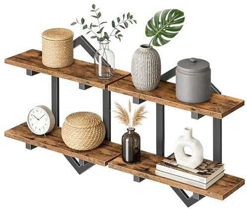 HOOBRO Floating Shelves, 38cm Wall Shelf Set of 2, Wall Mounted Storage Shelves 2-Tier, Hanging Bathroom Shelves, for Living Room, Bedroom, Bathroom, Kitchen, Rustic Brown and Black EBF13BJP201