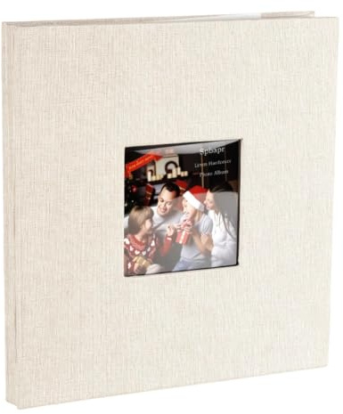 Álbum Fotos Autoadhesivo 28x27 cm 40 Paginas Scrapbook Funda Lino Photo Album Horizontal y Vertical Ideal para Familia, Bodas, Viaje y Recuerdos de Bebé (Beige)