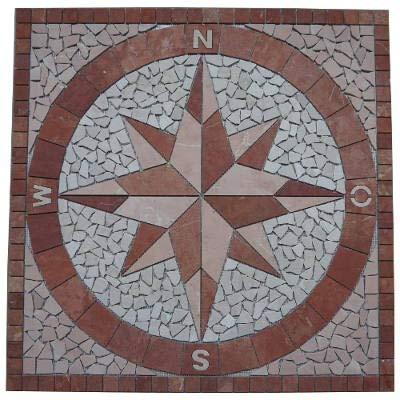 Mosaikfliesen Naturstein Rosone 90x90 cm Kompass Windrose Rosette Marmor Mosaik Einleger Fliesen 047