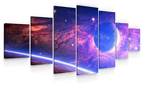 Startonight Grand Format Art Encadré Une Planète Violette, Impression De Photos Sur Toile XXL Imprimée Tableau Motif Moderne Déco d'Art 7 pieces Tendu Sur Chassis 100 x 240 cm