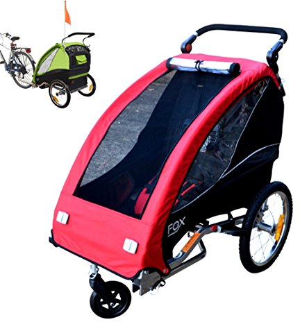 PAPILIOSHOP Fox – Klappbarer Kinderwagen und Fahrradanhänger für 1 Kind, Multifunktional als Jogger und Kinderanhänger, Ideal für Outdoor-Aktivitäten und Familienausflüge (Rot)