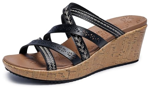 Skechers Damen Beverlee-Tiger Posse Keilsandale, Schwarz, 37.5 EU