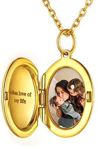ChicSilver Collier Femme Or Personnalisé avec Médaillon Porte Photo Pendentif en Argent 925 avec Chaîne en Or 16+2 40+5cm Ajustable Cadeau pour Maman avec Boîte à Bijou