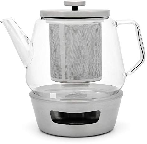 Bredemeijer große gläserne einwandige Teekanne 1.5 Liter Set mit Edelstahl Teewärmer - zur Aufbereitung von losem Tee