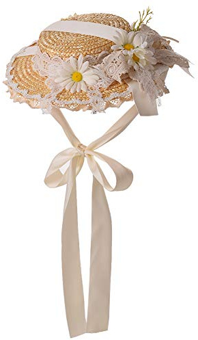 Girls Women Tea Party Sun Hat Lace Ribbons Straw Hats (Purple) (Light Green) (White)
