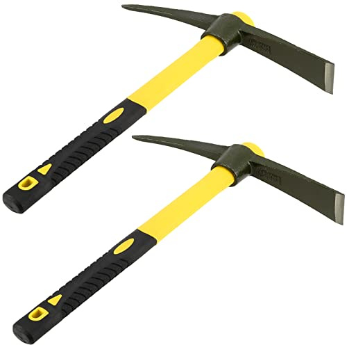 MUKCHAP 2 PCS 15 Inch Pick Mattock Hoe, Mattock Hoe with Yellow Fiberglass Handle for Garden, Cultivating and Prospecting