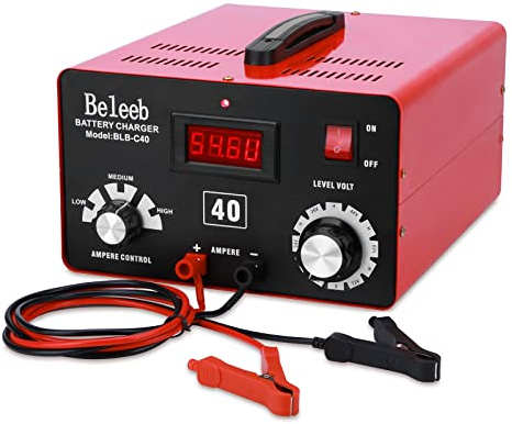 Hugoome Beleeb Serie C40 Cargador de Batería 12V 24V 36V 48V 60V 72V, Pulsos de Alto Voltaje Desulfatador Mantenedor de Batería con Pinzas de Cocodrilo para Baterías de Litio-Ion Plomo-ácido