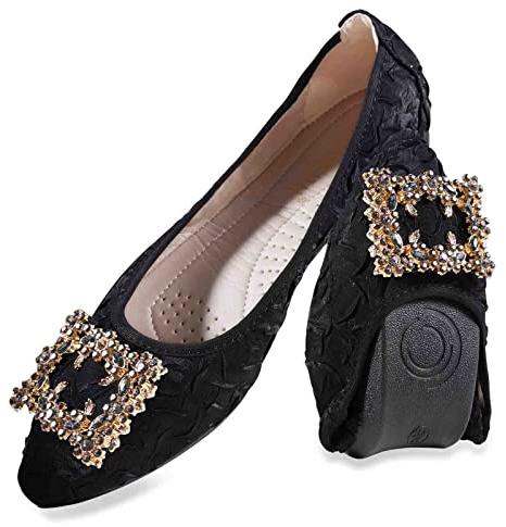 MACHSWON Ballerines plates confortables à bout pointu pour femme avec boucle scintillante, Noir , 41 EU