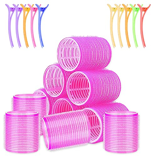 10 Stück Lockenwickler Große Locken, 45 mm Hair Rollers, Rosa Lockenwickler Große, Lockenwickler, Hair Curler mit 10 Stücke Entenschnabel-Clip für Lange und Kurze Haare Hair