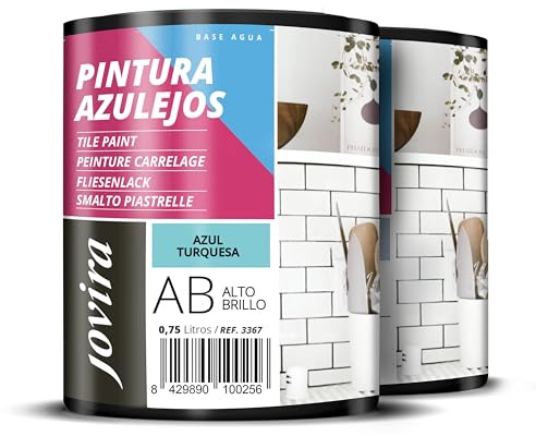 JOVIRA PINTURAS Pintura para Azulejos, Alto Brillo al Agua. Da una imagen nueva a tu cocina y baño. (2x750 Mililitros, Azul Turquesa) B-11-2