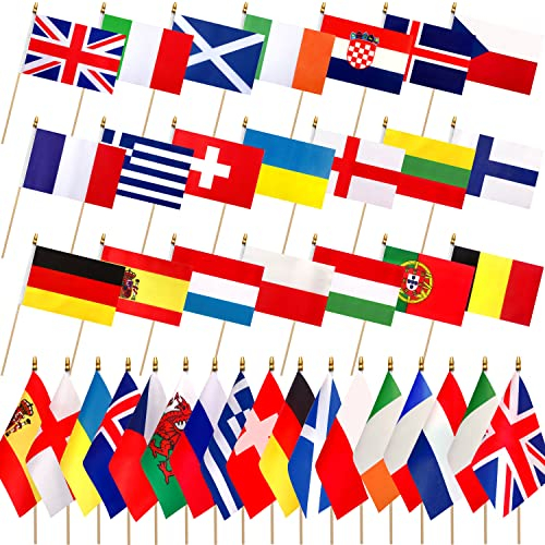 LoveVC Europäische 48 Länderflaggen-Set auf Holzstab, kleine Mini-Handflagge, 12,7 x 20,3 cm