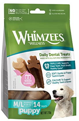 WHIMZEES Puppy Stix, Kauknochen für große Welpen, Hundesnack zur Zahnpflege, Größe M/L, 14 Stück, ohne Zuckerzusatz, getreidefrei, natürlich, fettarm