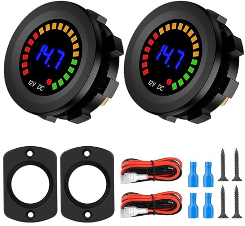 Linkstyle 2PCS 12V/24V Battery Voltage Gauge, Waterproof LED Display Voltage Tester, DC Volt Meter with Battery Monitor for Car SUV Motorcycle Truck Boat RV