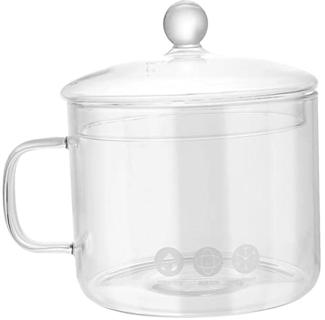 OQHAIR Glass Instant Noodle Bowl Braising Pan with Lid Soup Bowl with Lid Ramen Pot with Lid Glass Bowls Cooking Pot Clear Simmering Pot Glass Basin Transparent Heating Glass (Transparent