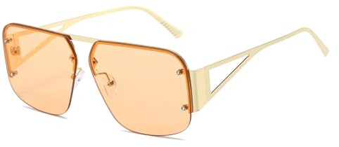 YUELUQU Retro Pilotenbrille Herren Damen Metall Halbrahmen Trendy übergroße quadratische Sonnenbrille (Gold/Champagner)