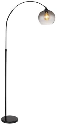 GLOBO Bogenstehleuchte - 92 x 196 cm - Rauchfarben - Schwarz - Glas - Marmor - Metall - 1-flammig
