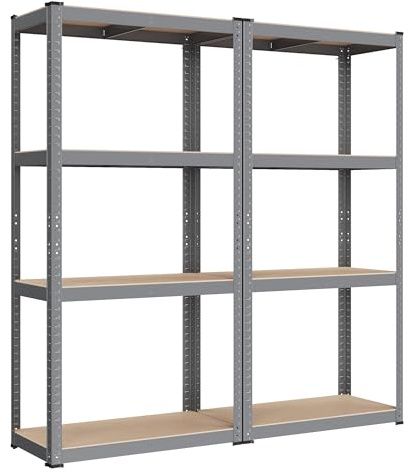 SONGMICS Juego de 2, Estantería Pesada de 4 Niveles, Estantería de Acero, Montaje Rápido, Garaje, Almacén, Trastero, Carga de 520 kg, 40 x 80 x 160 cm, Gris y Natural GLR044G02