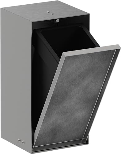 hansgrohe XtraStoris Rock, papelera baño empotrada con repisa y puerta alicatable, nicho de pared baño 300x150x140mm, cubo basura baño empotrado, accesorios baño, acero inoxidable cepillado, 56063800