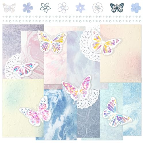 2 confezioni di carta per scrapbooking con adesivi a farfalla lucidi, ritagli di carta floreale, carta decorativa a tema sfumato con motivo in rilievo per diario, collage (Lilac)