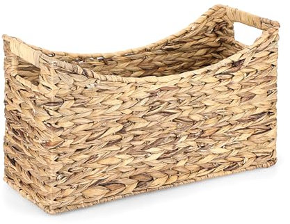 BSTKEY Natural Water Hyacinth Toilet Paper Storage Basket, Hand-woven Bathroom Roll Paper Organizer Toilet Paper Holder Magazine Basket Storage Newspaper Holder Paper Towel Storage Basket