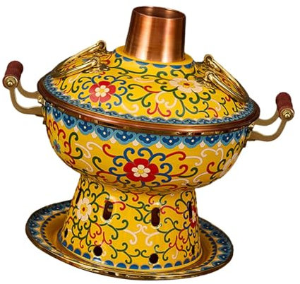KESOTO Olla Caliente Antigua de Beijing para Fiesta, Mini Olla Caliente para El Hogar, Placa Calefactora de Cobre Resistente, Utensilios de Cocina, Amarillo, Individual