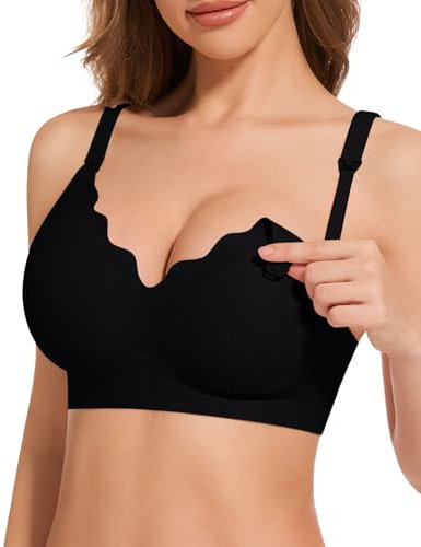 HBselect Still BHS ohne Bügel Seidig Schwangerschaft Mutterschaft BHS Umstands Nahtlos mit zusätzlichen BH-Verlängerung Schlaf BH für Damen Schwarz L